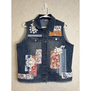 JOHN MARK Denim Vest Patches Embroidered Floral Bird Boho Hippie Festival SMALL